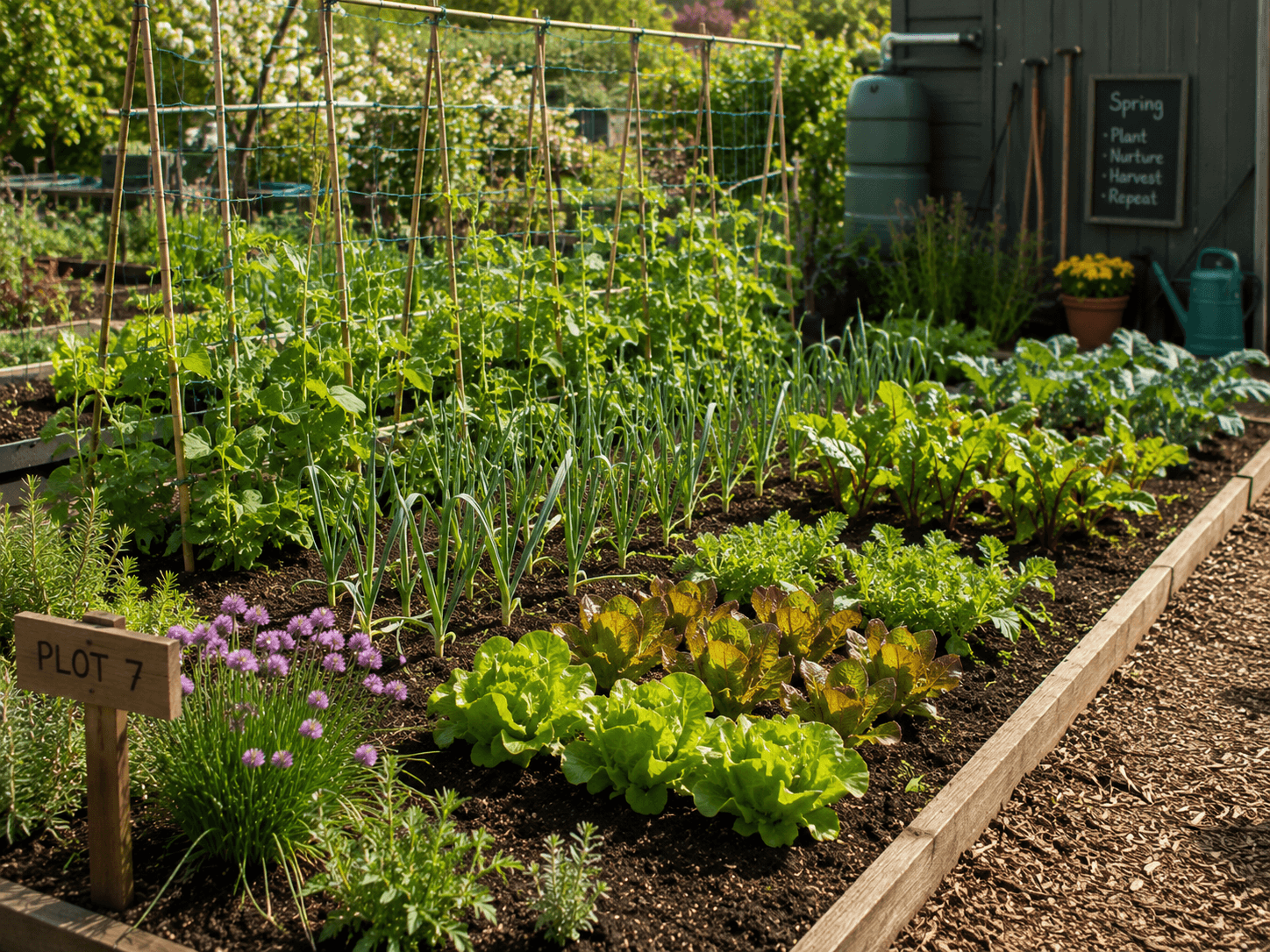 a tidy allotment bed in spring