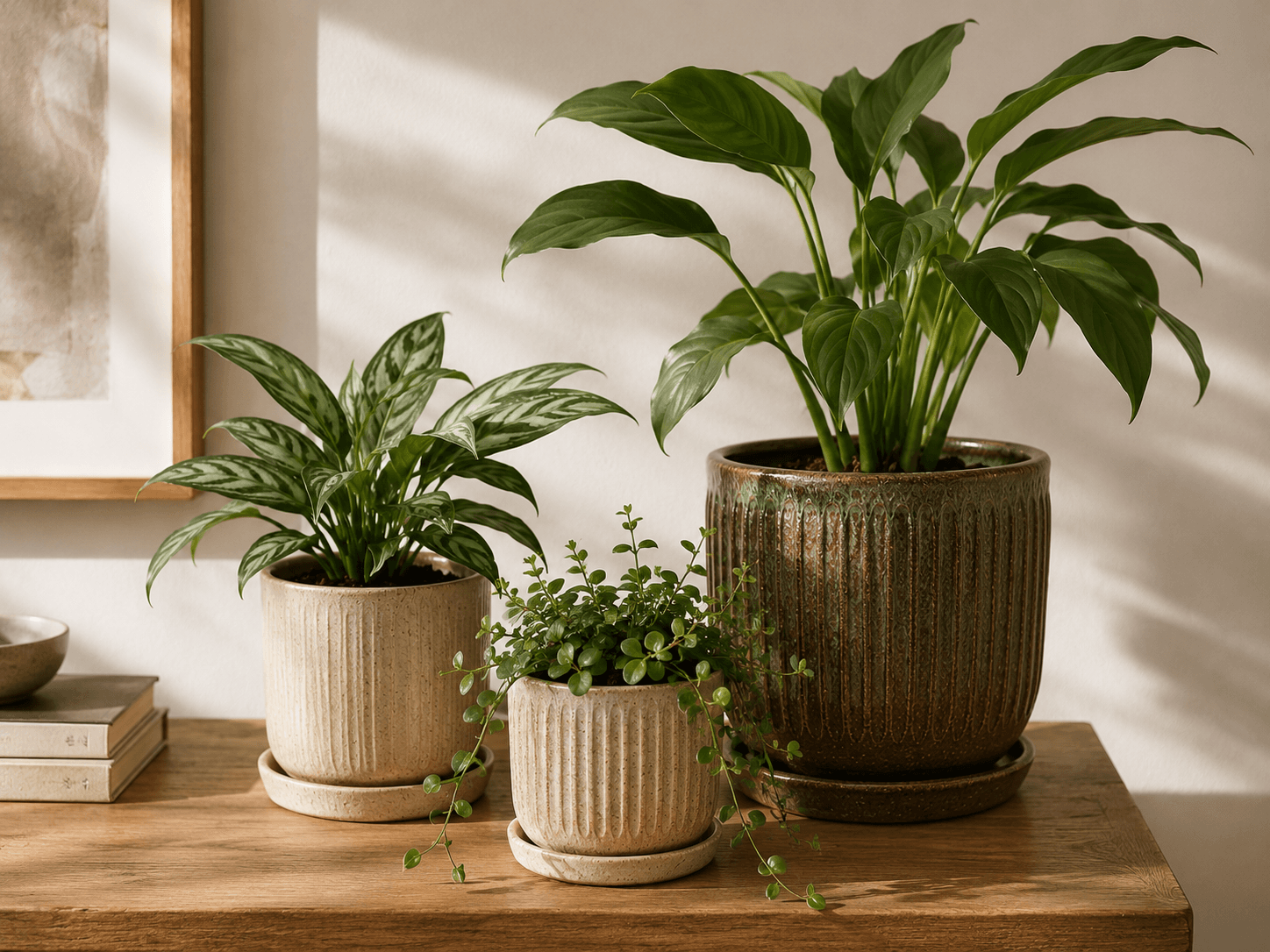 three plants grouped together on a table