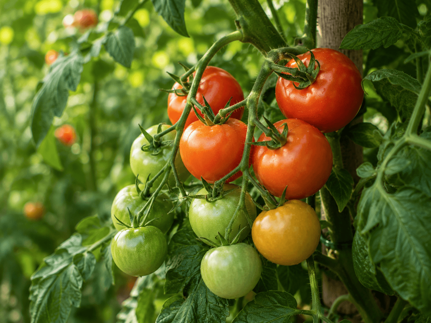 tomatoes ripening on the vine